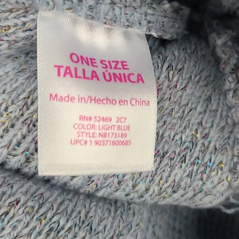 UNICORN Embroidered Light Blue Fuzzy Pom Pom Beanie Knit Winter Hat One Size NEW